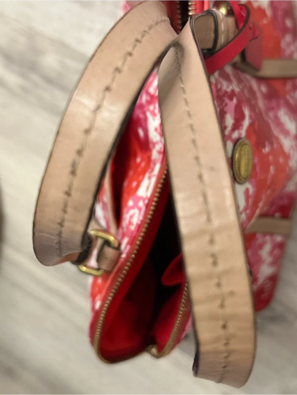 Coach Peyton Blossom Watercolor Satchel Pink Coral Multi Canvas Leather w/keytag